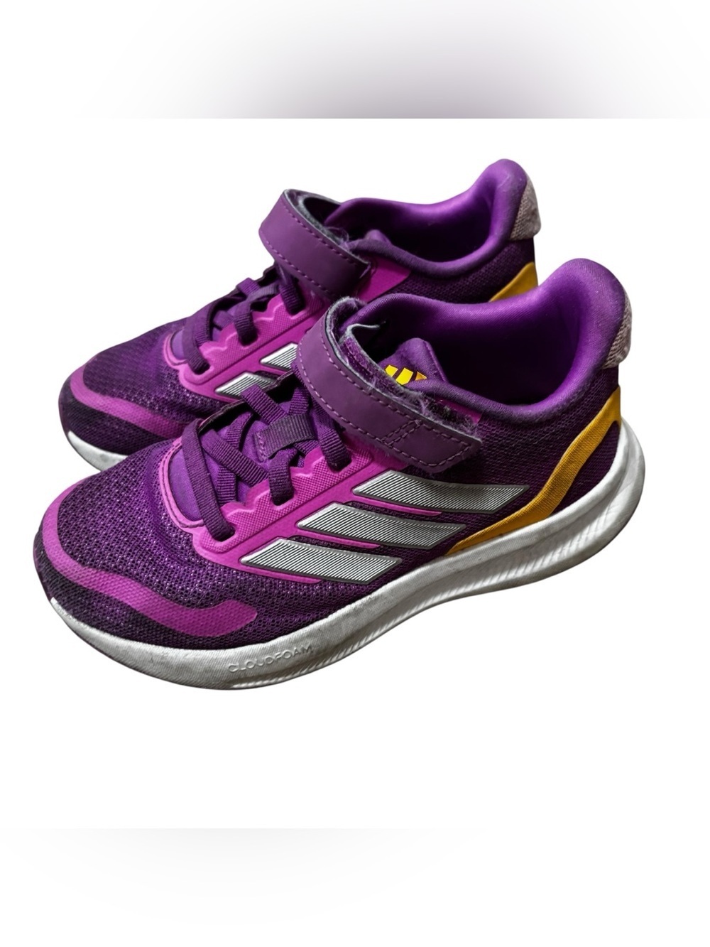Adidas Kids' Purple yellow Athletic Sneakers with Velcro strap size 12